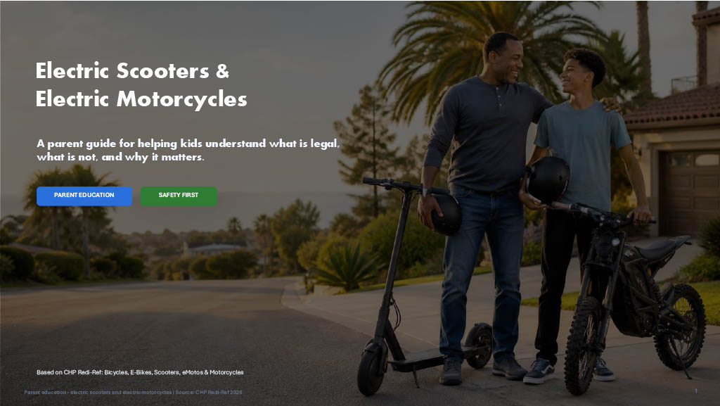 Electric Scooters & Electric Motorcycles: A parent guide for helping kids understand what is legal, what is not, and why it matters.