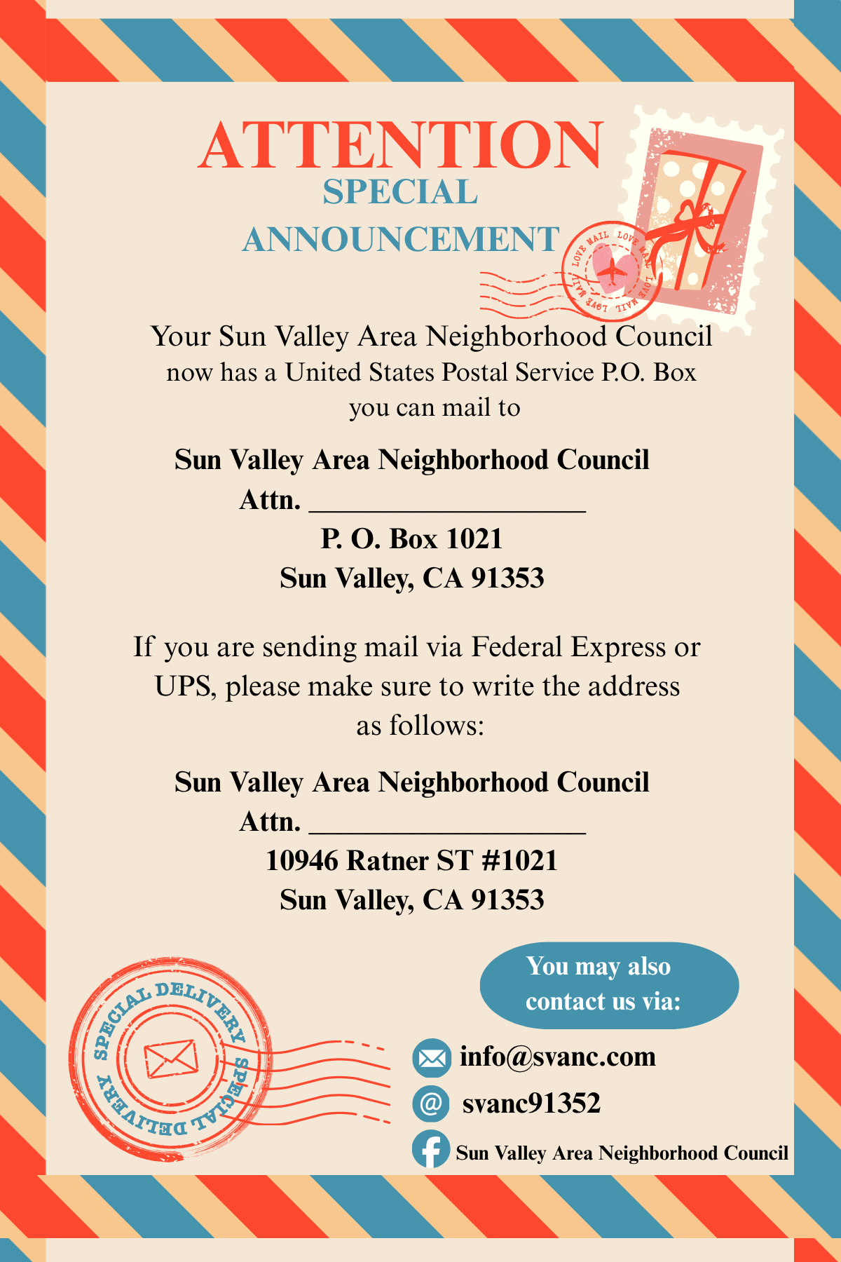 New Mailing Address for SVANC